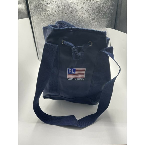 Vtg 90s Y2K Ralph Lauren POLO SPORT Drawstring Bucket Bag USA Flag Vinyl Tote - Picture 1 of 4